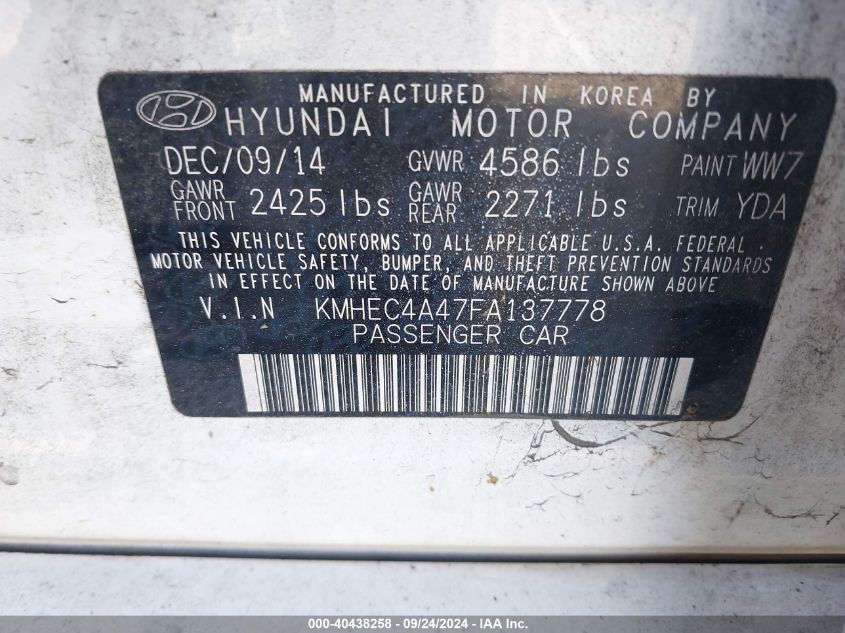 KMHEC4A47FA137778 2015 Hyundai Sonata Hybrid