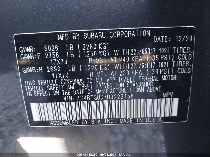 4S4BTGUD7R3222158 2024 Subaru Outback Wilderness