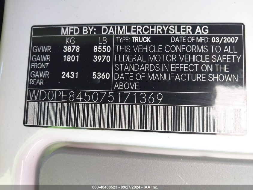 WD0PE845075171369 2007 Dodge Sprinter Van 2500 High Roof