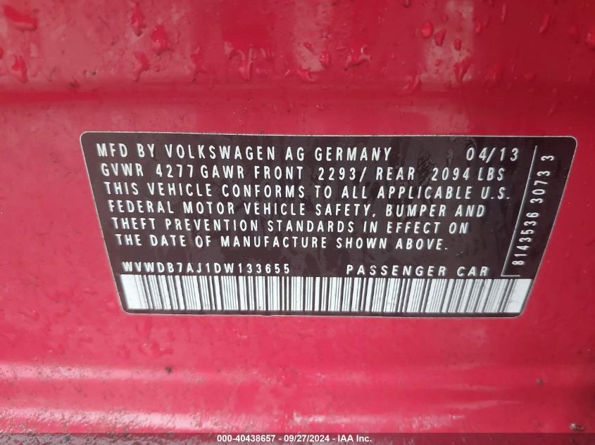 WVWDB7AJ1DW133655 2013 Volkswagen Golf 2.5L 4-Door