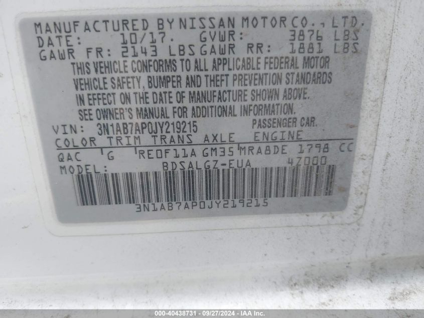 3N1AB7AP0JY219215 2018 Nissan Sentra Sl