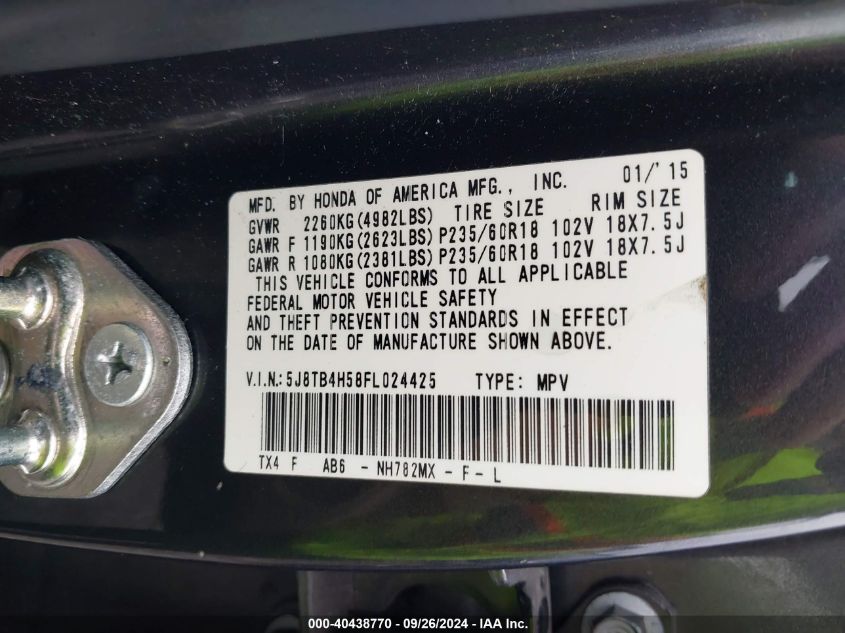 5J8TB4H58FL024425 2015 Acura Rdx Technology