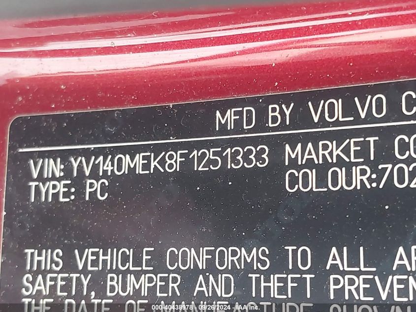 YV140MEK8F1251333 2015 Volvo V60 Premier