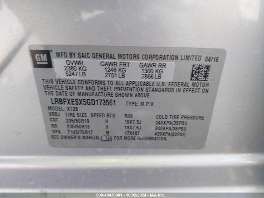 LRBFXESX5GD173561 2016 Buick Envision Premium I