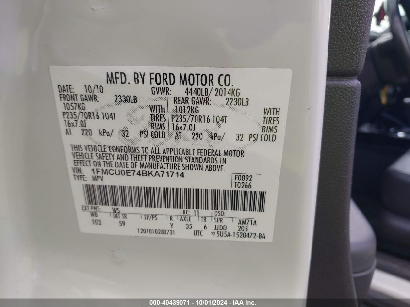 1FMCU0E74BKA71714 2011 Ford Escape Limited