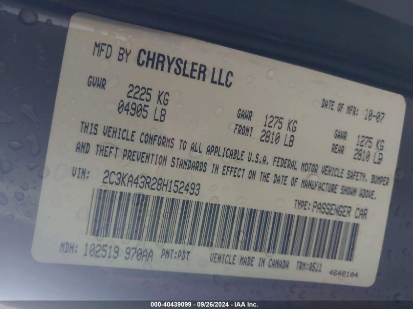 2C3KA43R28H152493 2008 Chrysler 300 Lx