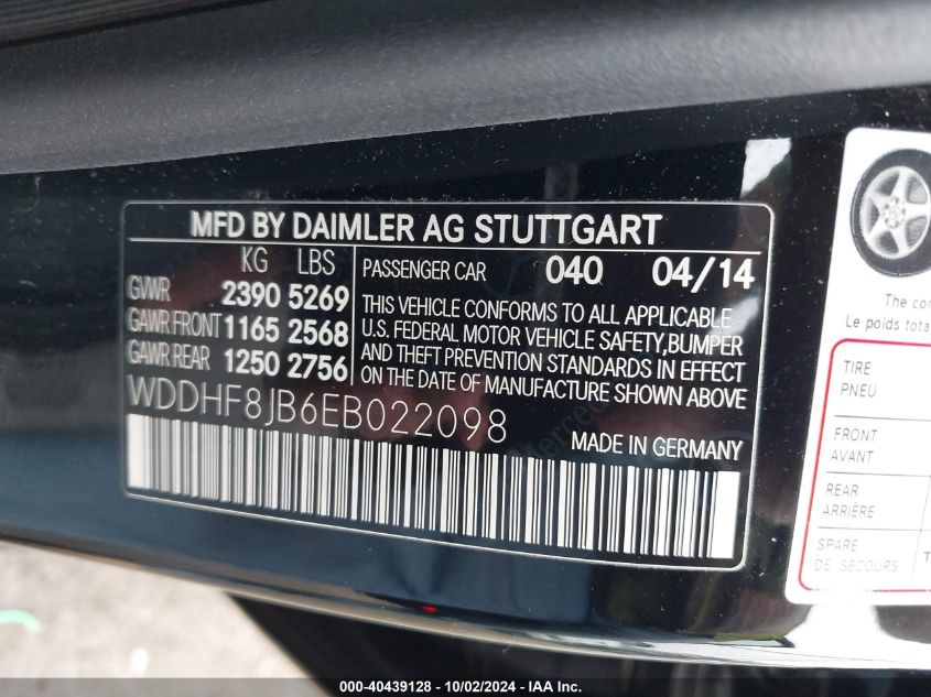 WDDHF8JB6EB022098 2014 Mercedes-Benz E 350 4Matic/E 350 Sport