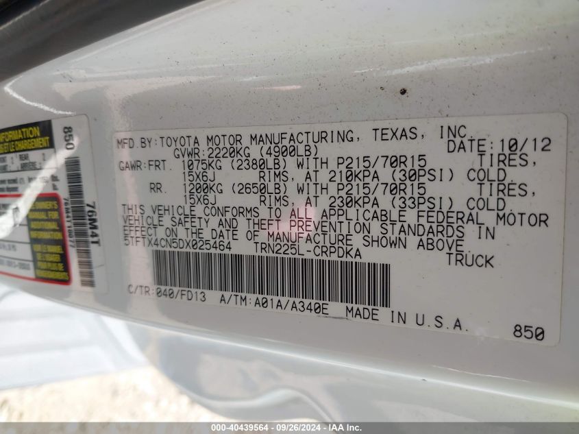 5TFTX4CN5DX025464 2013 Toyota Tacoma