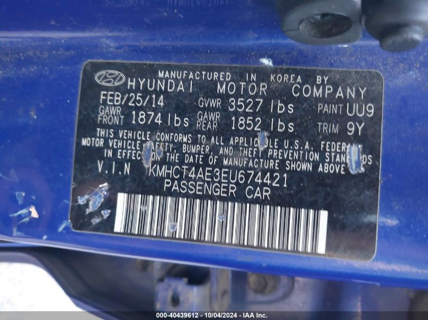 KMHCT4AE3EU674421 2014 Hyundai Accent Gls