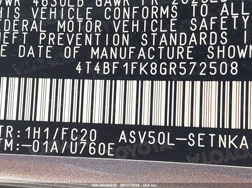 4T4BF1FK8GR572508 2016 Toyota Camry Le