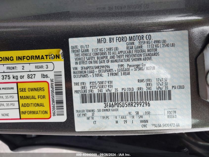 2017 FORD FUSION ENERGI TITANIUM - 3FA6P0SU5HR299296