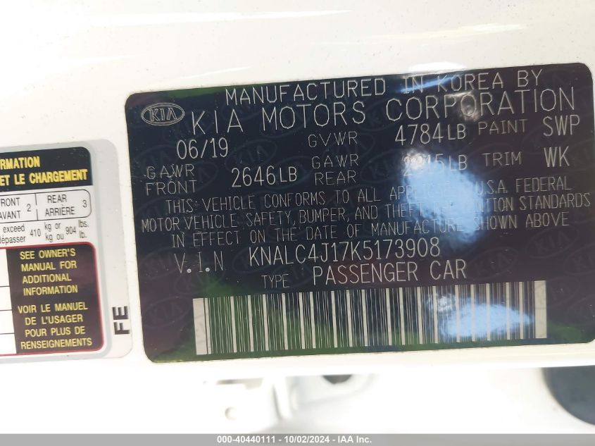 KNALC4J17K5173908 2019 Kia Cadenza Technology