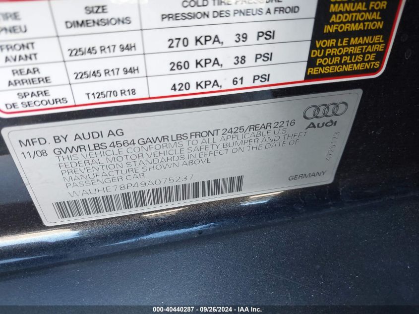 WAUHE78P49A075237 2009 Audi A3 2.0T