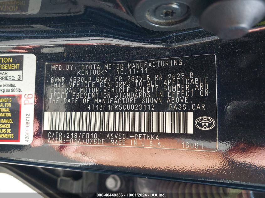4T1BF1FK5CU023112 2012 Toyota Camry Se/Le/Xle