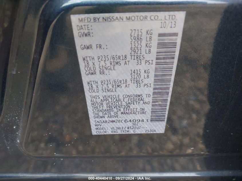 VIN 5N1AR2MM2EC640943 2014 NISSAN PATHFINDER no.9