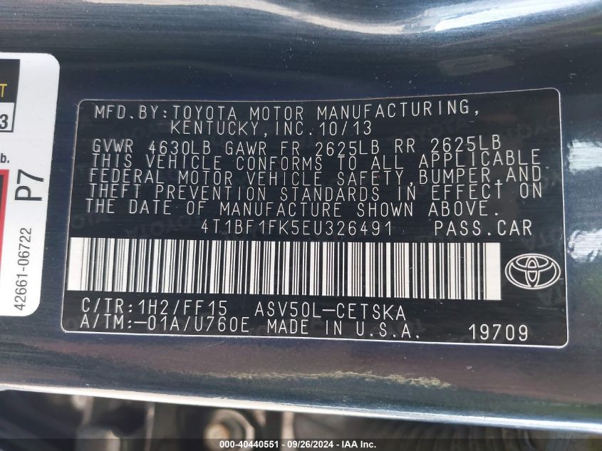4T1BF1FK5EU326491 2014 Toyota Camry Se
