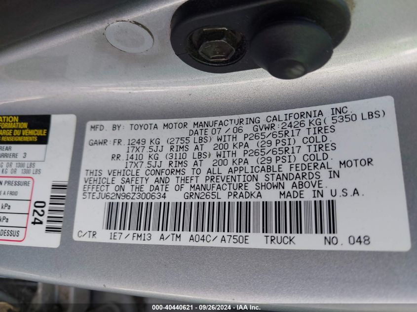 5TEJU62N96Z300634 2006 Toyota Tacoma Double Cab Prerunner