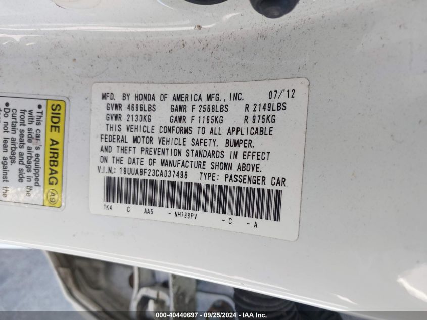 19UUA8F23CA037498 2012 Acura Tl 3.5