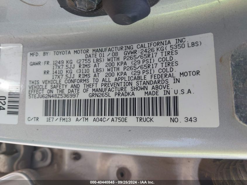 5TEJU62N48Z536997 2008 Toyota Tacoma Prerunner V6