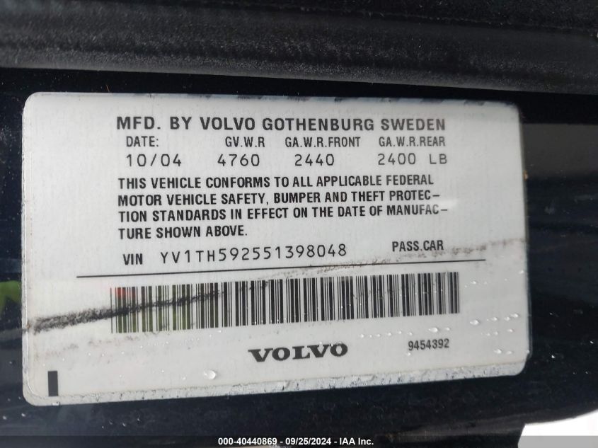 YV1TH592551398048 2005 Volvo S80 2.5T/2.5T Awd