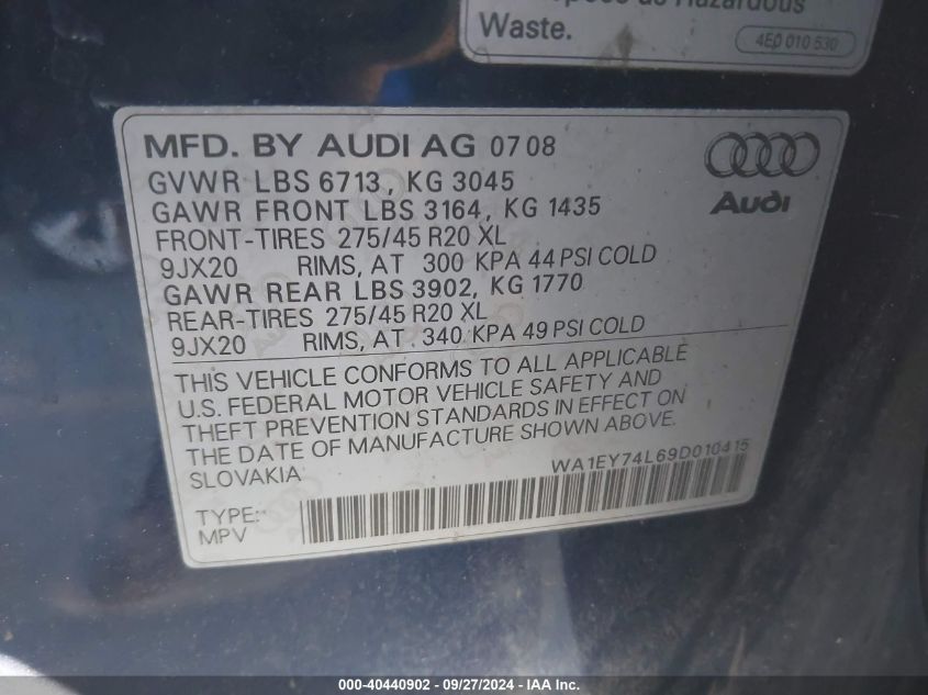 WA1EY74L69D010415 2009 Audi Q7 3.6 Premium