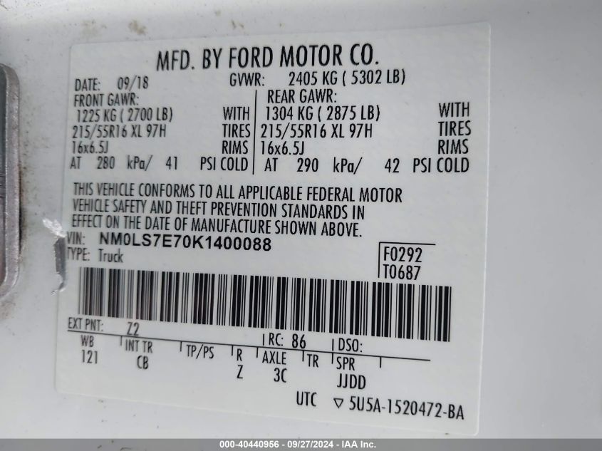 NM0LS7E70K1400088 2019 Ford Transit Connect Xl