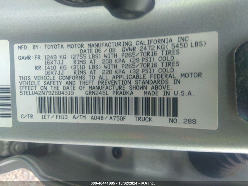 5TELU42N79Z604319 2009 Toyota Tacoma Base V6