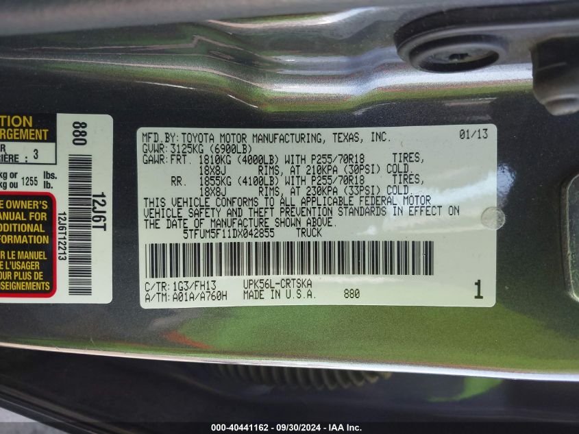 5TFUM5F11DX042855 2013 Toyota Tundra Grade 4.6L V8