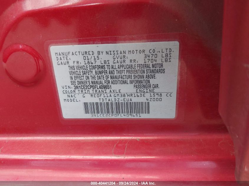 3N1CE2CP0FL409651 2015 Nissan Versa Note S (Sr)/S Plus/Sl/Sr/Sv