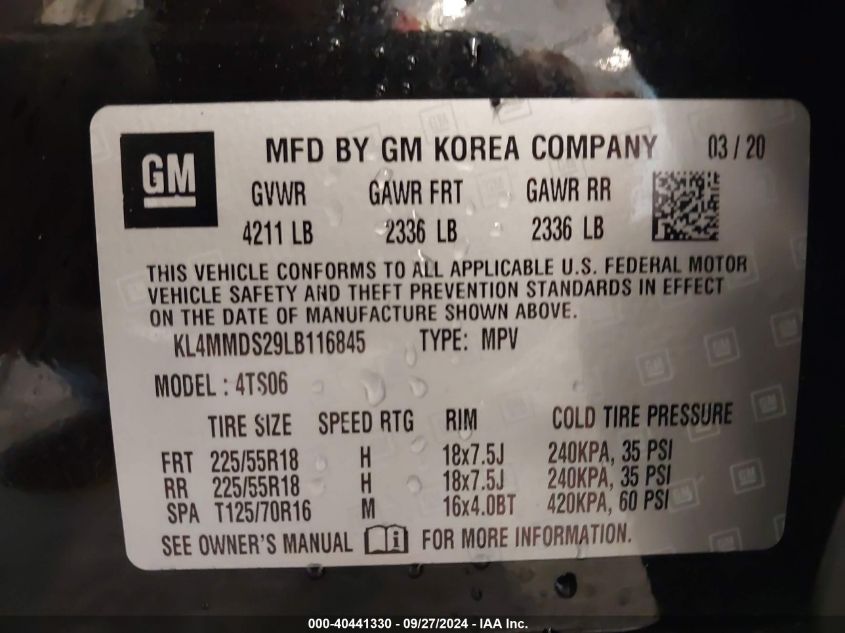 KL4MMDS29LB116845 2020 Buick Encore Gx Fwd Select