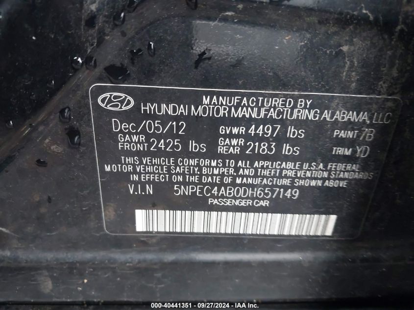 5NPEC4AB0DH657149 2013 Hyundai Sonata Limited 2.0T