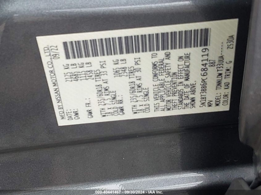2023 NISSAN ROGUE VIN: 5N1BT3BB6PC684119