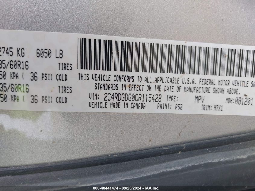 2C4RDGDG0CR115428 2012 Dodge Grand Caravan Crew