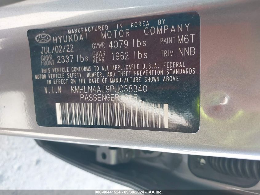 2023 Hyundai Elantra Hybrid Limited VIN: KMHLN4AJ9PU038340 Lot: 40441524