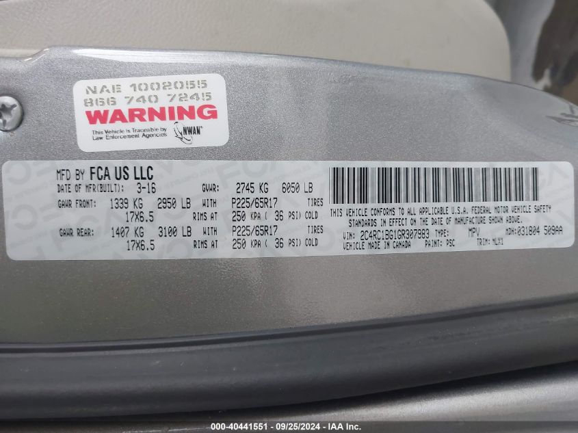 2C4RC1BG1GR307983 2016 Chrysler Town & Country Touring