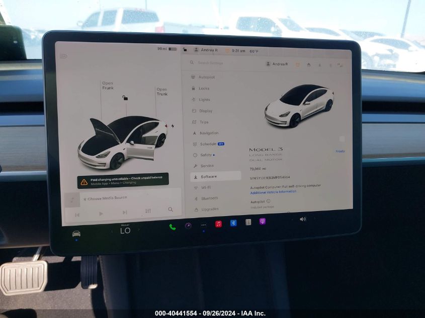 2021 Tesla Model 3 VIN: 5YJ3E1EB3MF054964 Lot: 40441554