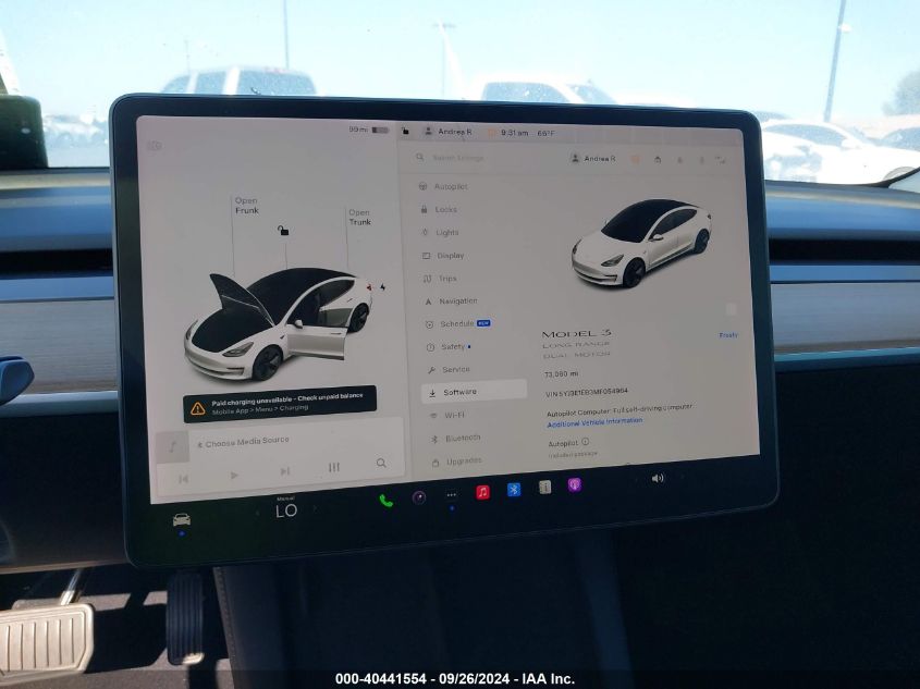 2021 Tesla Model 3 VIN: 5YJ3E1EB3MF054964 Lot: 40441554