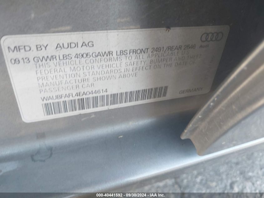 2014 Audi A4 2.0T Premium VIN: WAUBFAFL4EA044614 Lot: 40441592