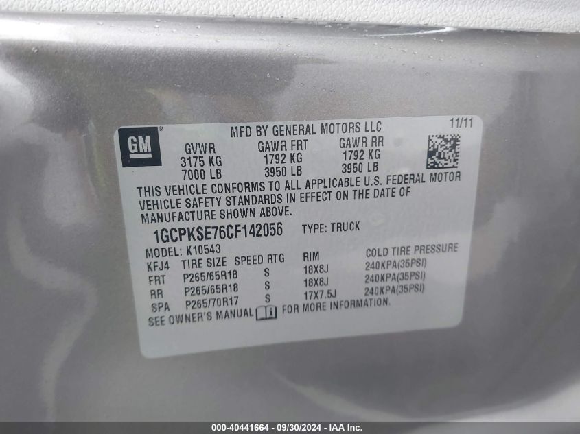 1GCPKSE76CF142056 2012 Chevrolet Silverado 1500 Lt