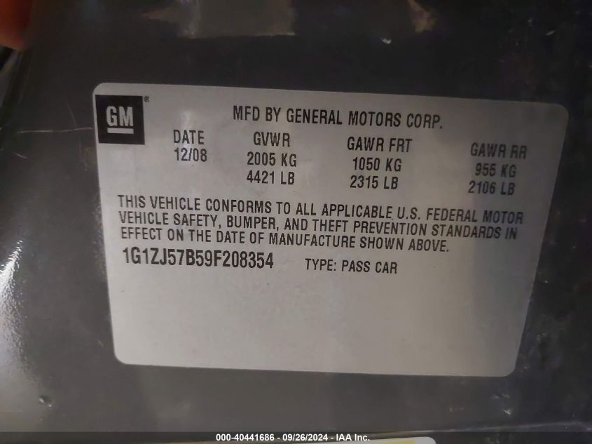 1G1ZJ57B59F208354 2009 Chevrolet Malibu Lt