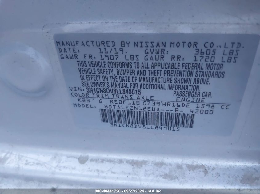 VIN 3N1CN8DV8LL849015 2020 Nissan Versa, S Xtronic Cvt no.9