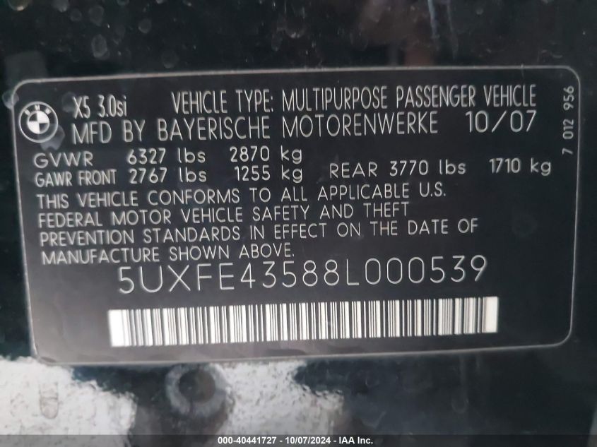 5UXFE43588L000539 2008 BMW X5 3.0Si