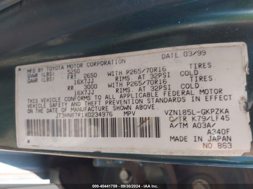 JT3HN87R1X0234976 1999 Toyota 4Runner Limited V6