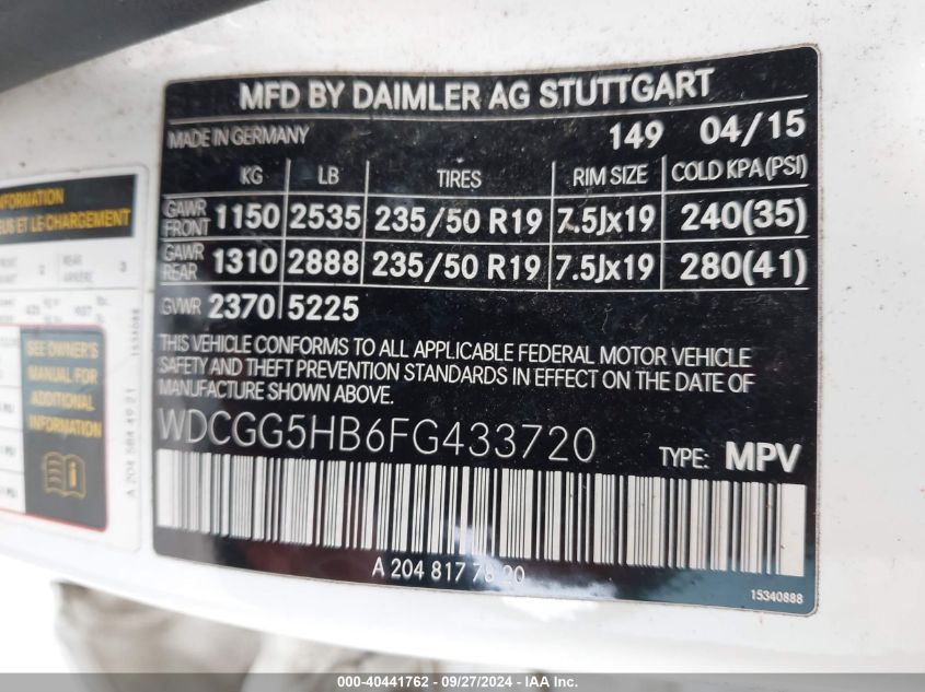 WDCGG5HB6FG433720 2015 Mercedes-Benz Glk 350