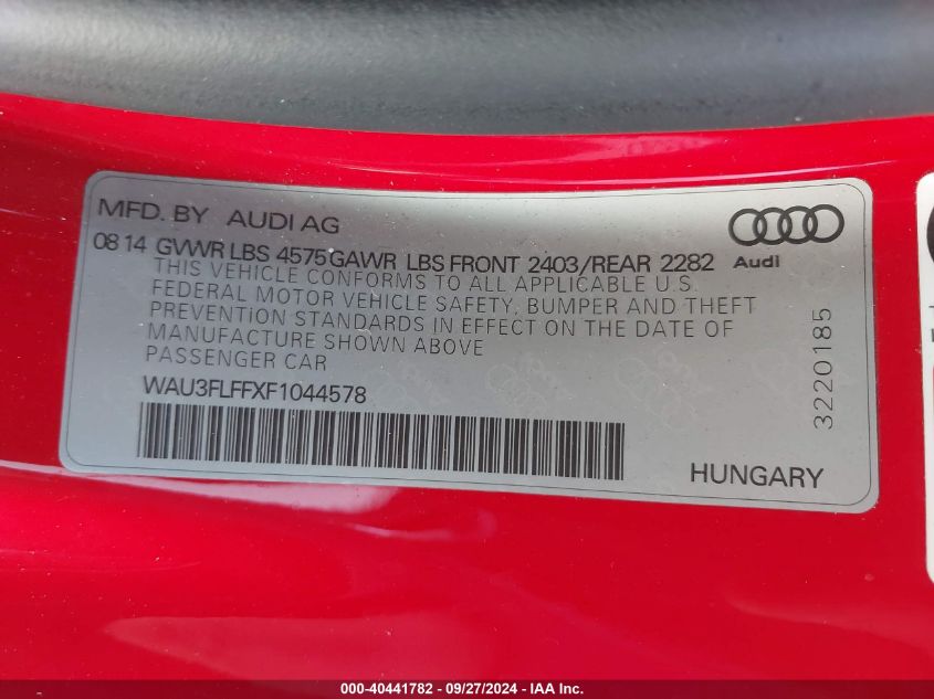 2015 Audi A3 2.0T Premium VIN: WAU3FLFFXF1044578 Lot: 40441782