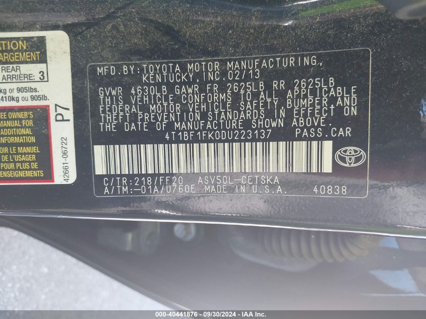 4T1BF1FK0DU223137 2013 Toyota Camry Se