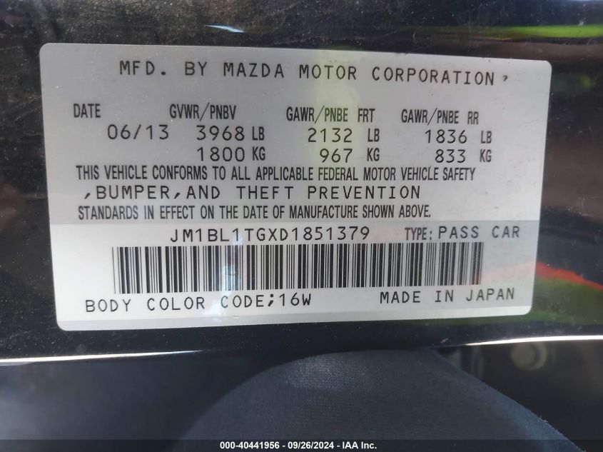 2013 Mazda Mazda3 I Sv VIN: JM1BL1TGXD1851379 Lot: 40441956