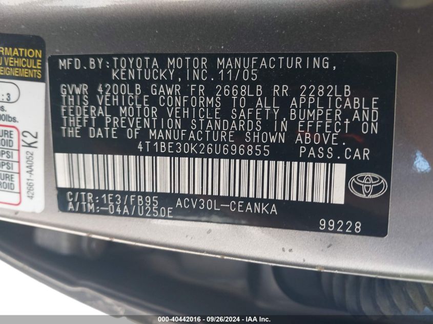 4T1BE30K26U696855 2006 Toyota Camry Le/Xle/Se