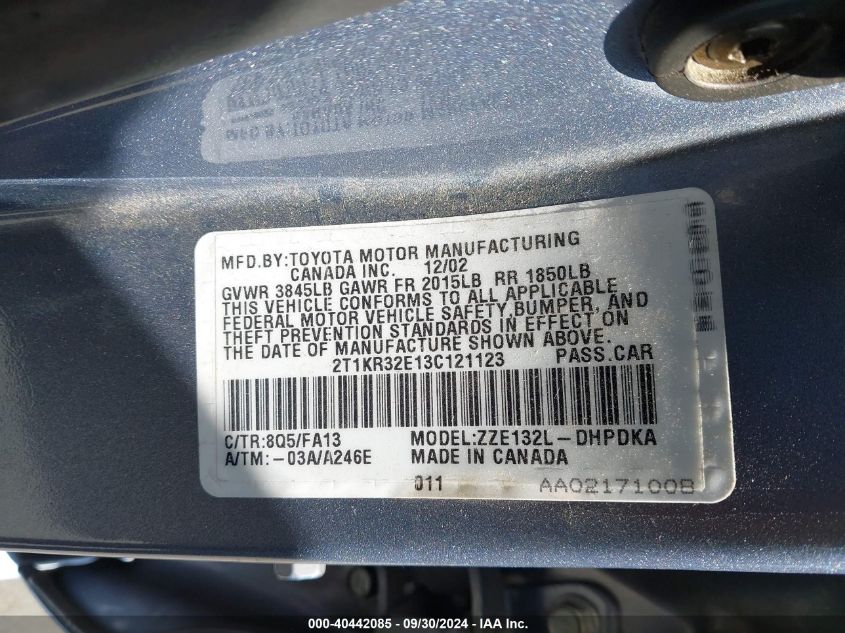 2T1KR32E13C121123 2003 Toyota Matrix Xr