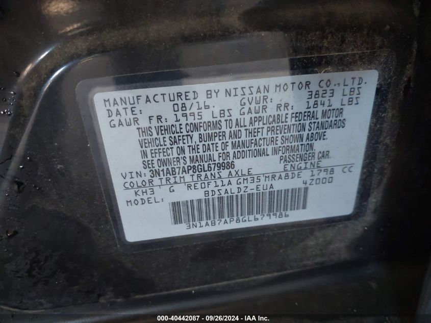 3N1AB7AP8GL679986 2016 Nissan Sentra S/Sv/Sr/Sl